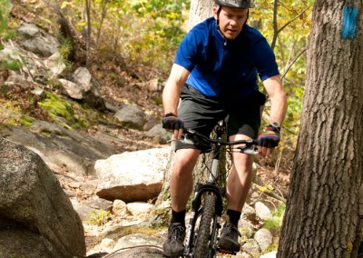Montague X70 folding bike riding in forest
