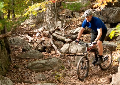 Montague X70 folding bike riding in woods