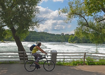 Montague X50 folding bike riding along lake