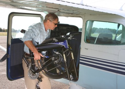 Montague X90 folding mountain bike into plane